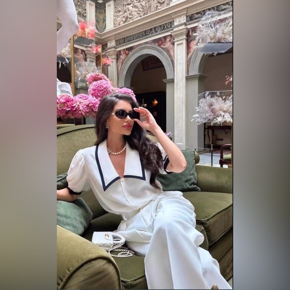 NWT Frame Sailor Satin-trimmed Embroidered Silk Blouse In White